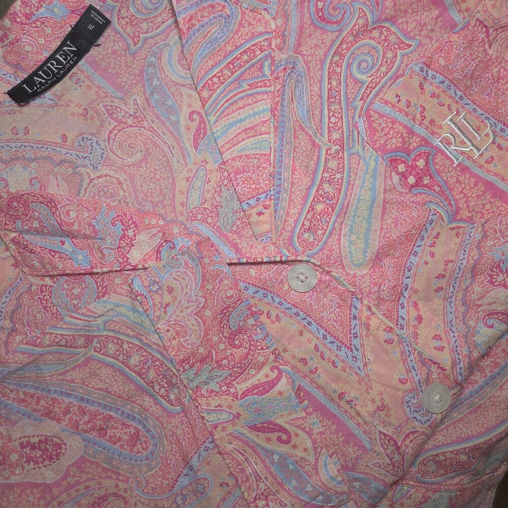 Lauren Ralph Lauren Pajama Top XL Pink Paisley Sleepwear PJ Shirt